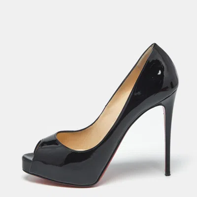 Pre-owned Christian Louboutin Black Patent Leather Very Prive Peep Toe Pumps Size 36