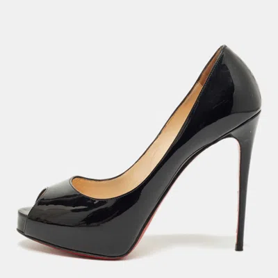 Pre-owned Christian Louboutin Black Patent Leather Very Prive Peep Toe Pumps Size 37