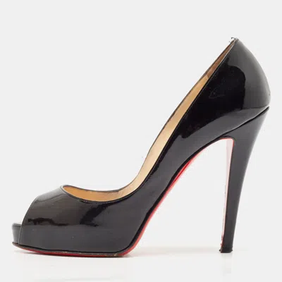 Pre-owned Christian Louboutin Black Patent Leather Very Prive Peep Toe Pumps Size 37.5