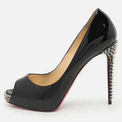 Pre-owned Christian Louboutin Black Patent Leather Very Prive Peep Toe Pumps Size 38