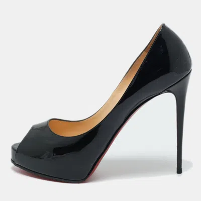 Pre-owned Christian Louboutin Black Patent Leather Very Prive Peep Toe Pumps Size 39.5