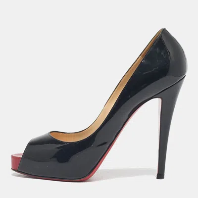 Pre-owned Christian Louboutin Black Patent Leather Very Prive Peep Toe Pumps Size 40