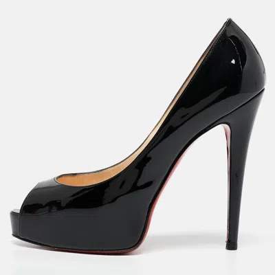 Pre-owned Christian Louboutin Black Patent Leather Very Prive Pumps Size 38.5