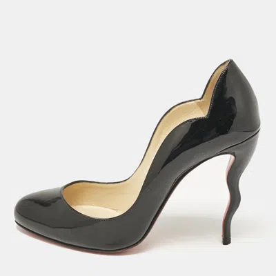 Pre-owned Christian Louboutin Black Patent Leather Wavy Dolly Pumps Size 37.5
