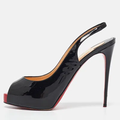 Pre-owned Christian Louboutin Black Patent Private Number Peep Toe Pumps Size 39.5