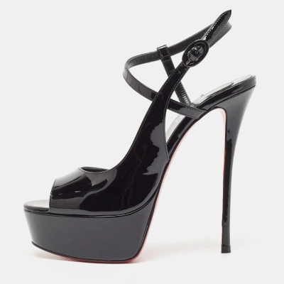 Pre-owned Christian Louboutin Black Patent So Jenlove Ankle Strap Sandals Size 39