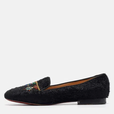 Pre-owned Christian Louboutin Black Persian Lamb Fur Dictateur Smoking Slippers Size 36.5