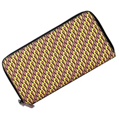 Pre-owned Christian Louboutin Black Pink Yellow Pvc Leather Long Wallet (bi-fold) () In Black, Pink, Yellow