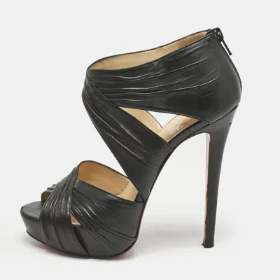 Pre-owned Christian Louboutin Black Pleated Leather Kashou Ankle-strap Sandals Size 38