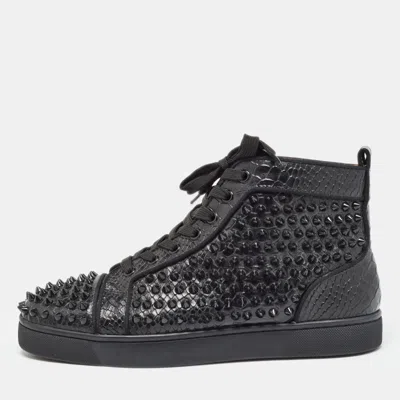Pre-owned Christian Louboutin Black Python Embossed Leather Louis Spikes Sneakers Size 41