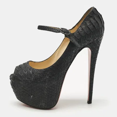 Pre-owned Christian Louboutin Black Python Lady Highness Peep Toe Pumps Size 39.5