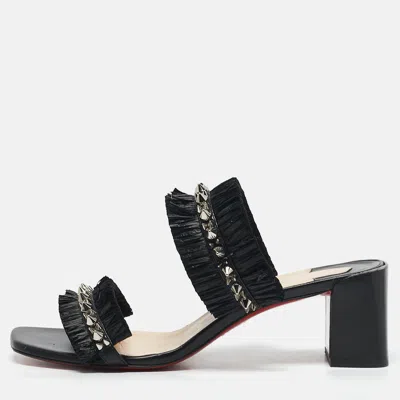 Pre-owned Christian Louboutin Black Raffia And Leather Marivodu Slide Sandals Size 37.5