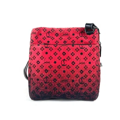 Pre-owned Christian Louboutin Black Red Color Leather Canvas Pochette Shoulder Bag ()