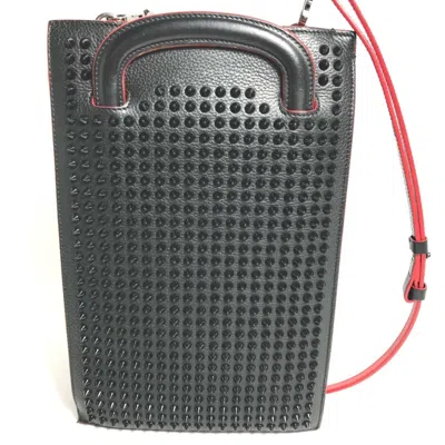 Pre-owned Christian Louboutin Black Red Color Leather Clutch Bag Handbag Pochette Shoulder Bag () In Multi