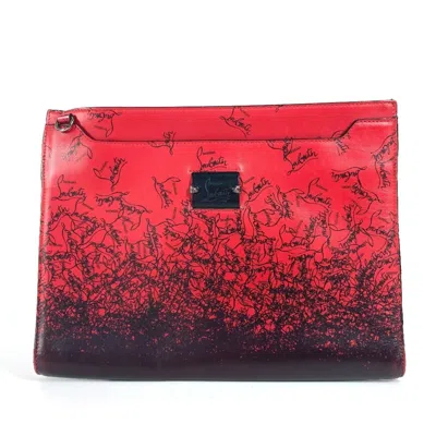 Pre-owned Christian Louboutin Black Red Color Leather Clutch Bag Pouch ()