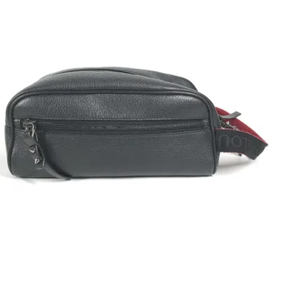 Pre-owned Christian Louboutin Black Red Color Leather Clutch Bag Pouch () In Black, Red Color