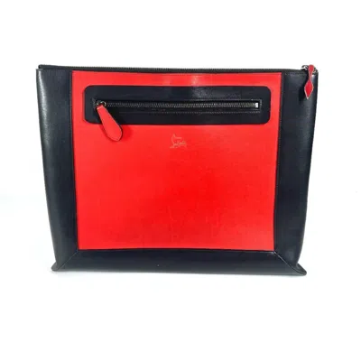 Pre-owned Christian Louboutin Black Red Color Leather Clutch Bag ()