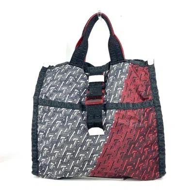 Pre-owned Christian Louboutin Black Red Color White Nylon Handbag Shoulder Bag Tote Bag ()