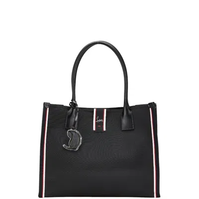 Pre-owned Christian Louboutin Black Red Color White Nylon Leather Tote Bag () In Multi