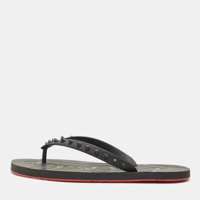 Pre-owned Christian Louboutin Black Rubber Loubi Tonal Spikes Flip Flops Size 41