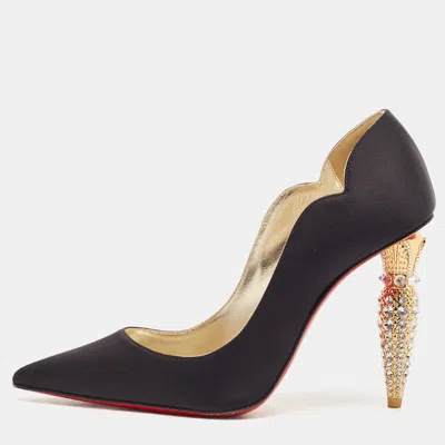 Pre-owned Christian Louboutin Black Satin Lipstrass Pumps Size 36.5