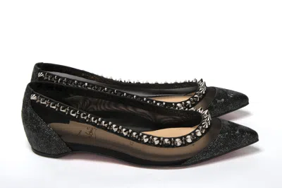 Christian Louboutin Black Silver Flat Point Toe Women's Shoe In Black | Silver