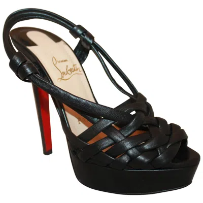 Pre-owned Christian Louboutin Black Strappy Leather Platform Heels - Size 36
