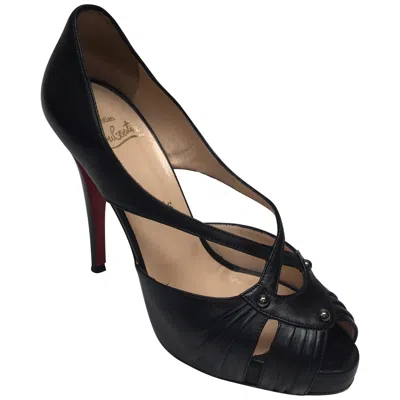 Pre-owned Christian Louboutin Black Strappy Platform Shoes-38.5