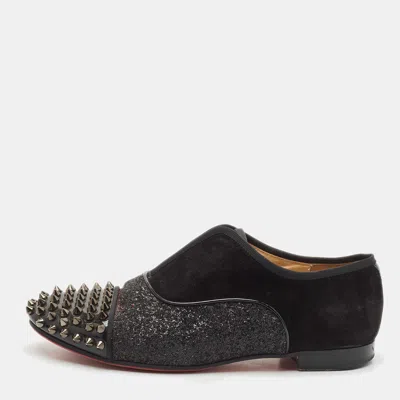 Pre-owned Christian Louboutin Black Strass And Suede Alpha Spike Oxfords Size 36