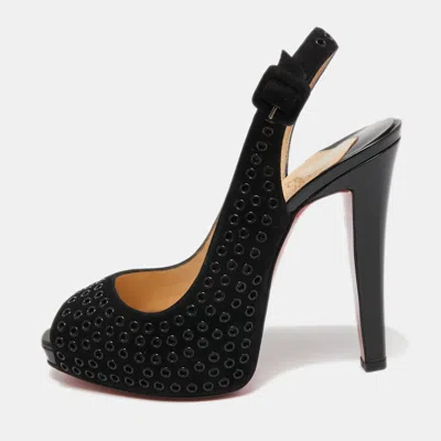 Pre-owned Christian Louboutin Black Suede Aicha Slingback Pumps Size 41