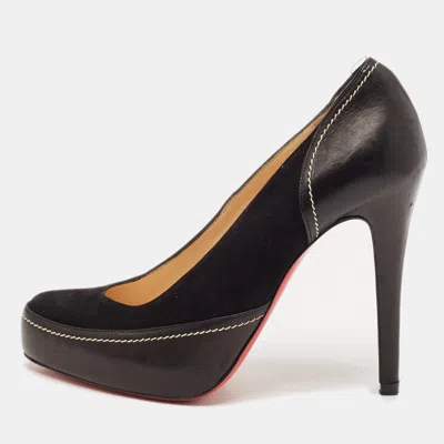 Pre-owned Christian Louboutin Black Suede And Leather Defil Pumps Size 38