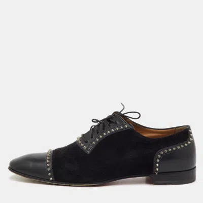 Pre-owned Christian Louboutin Black Suede And Leather Spiked Mr Blake Lace Up Oxfords Size 41.5