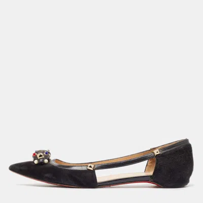 Pre-owned Christian Louboutin Black Suede And Leather Tudor Young Ballet Flats Size 41