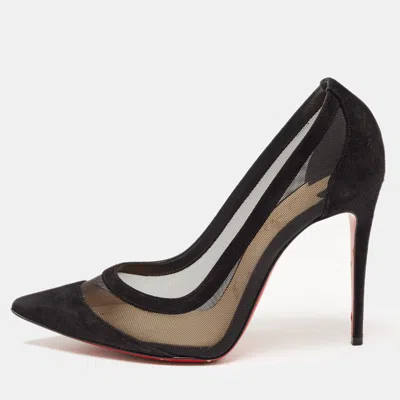 Pre-owned Christian Louboutin Black Suede And Mesh Galativi Strass Pumps Size 36
