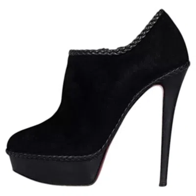 Pre-owned Christian Louboutin Black Suede Ankle Boots Stiletto Heel Sz.37.5