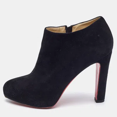 Pre-owned Christian Louboutin Black Suede Belle Ankle Boots Size 37.5