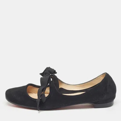Pre-owned Christian Louboutin Black Suede Bow Tie Ballet Flats Size 35.5