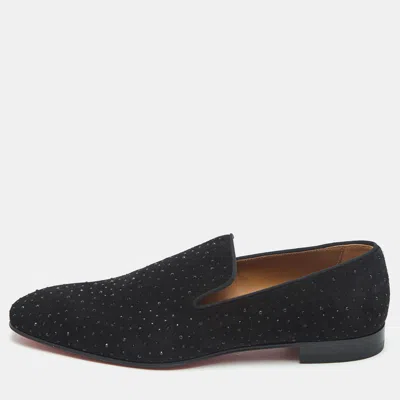 Pre-owned Christian Louboutin Black Suede Crystal Embellished Dandelion Smoking Slippers Size 44