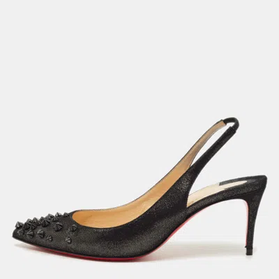 Pre-owned Christian Louboutin Black Suede Drama Spikes Slingback Pumps Size 36