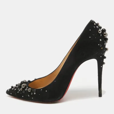 Pre-owned Christian Louboutin Black Suede Embellished Candidate Pumps Size 38
