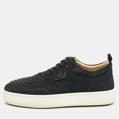 Pre-owned Christian Louboutin Black Suede Happyrui Spikes Low Top Sneakers Size 43