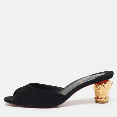 Pre-owned Christian Louboutin Black Suede Lipsita Slide Sandals Size 39