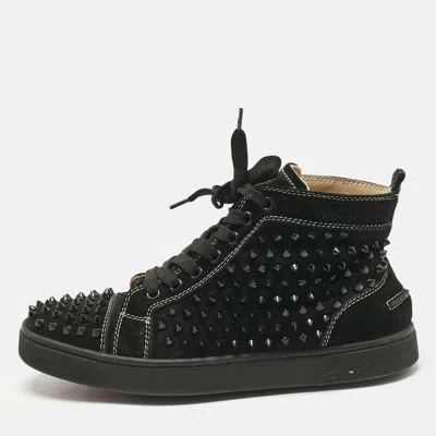 Pre-owned Christian Louboutin Black Suede Lou Spikes Sneakers Size 39.5