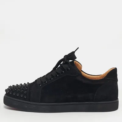 Pre-owned Christian Louboutin Black Suede Louis Junior Spikes Low Top Sneakers Size 39.5