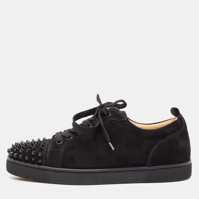 Pre-owned Christian Louboutin Black Suede Louis Junior Spikes Low Top Sneakers Size 40.5
