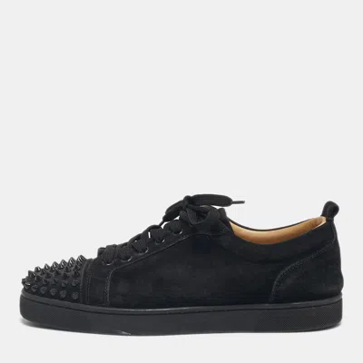 Pre-owned Christian Louboutin Black Suede Louis Junior Spikes Low Top Sneakers Size 40.5
