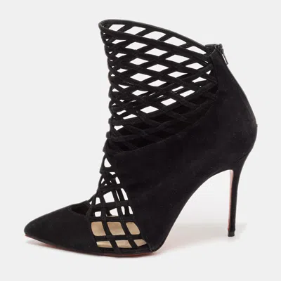 Pre-owned Christian Louboutin Black Suede Mrs Bouglione Ankle Length Boots Size 37