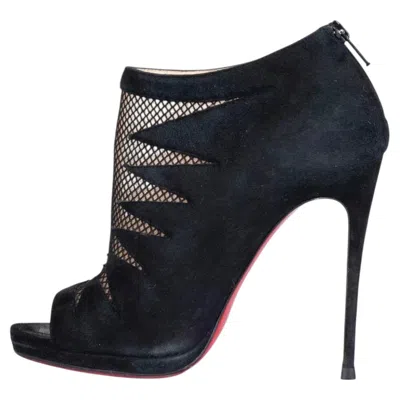 Pre-owned Christian Louboutin Black Suede Open-toe Booties Sz.37