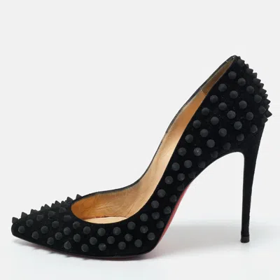 Pre-owned Christian Louboutin Black Suede Pigalle Spikes Pumps Size 39.5