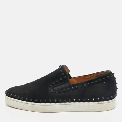 Pre-owned Christian Louboutin Black Suede Pik Boat Slip On Sneakers Size 45